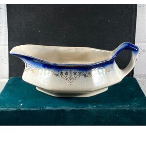 Sebring China Martha Washington antique flow blue gravy boat crazing, no chips